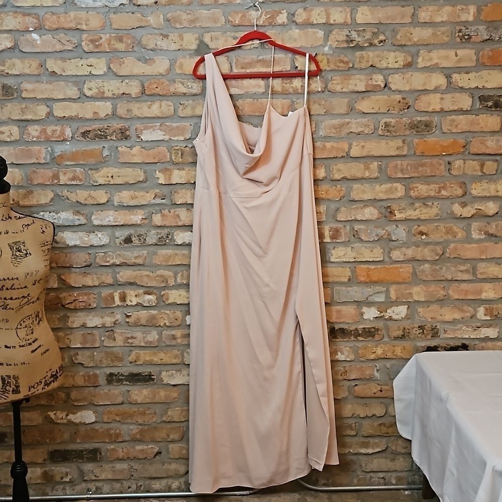 NWT After Six "Cameo" Crepe One-Shoulder Cowl Maxi Gown – Size 24 - Picture 3 of 11
